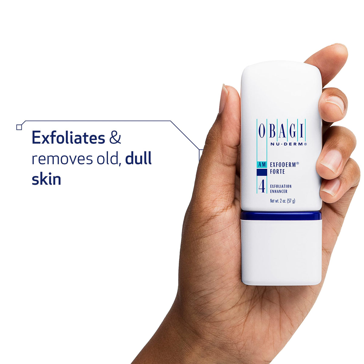 Obagi Medical Nu-Derm Exfoderm Forte pump and cap detail highlighting easy dispensing