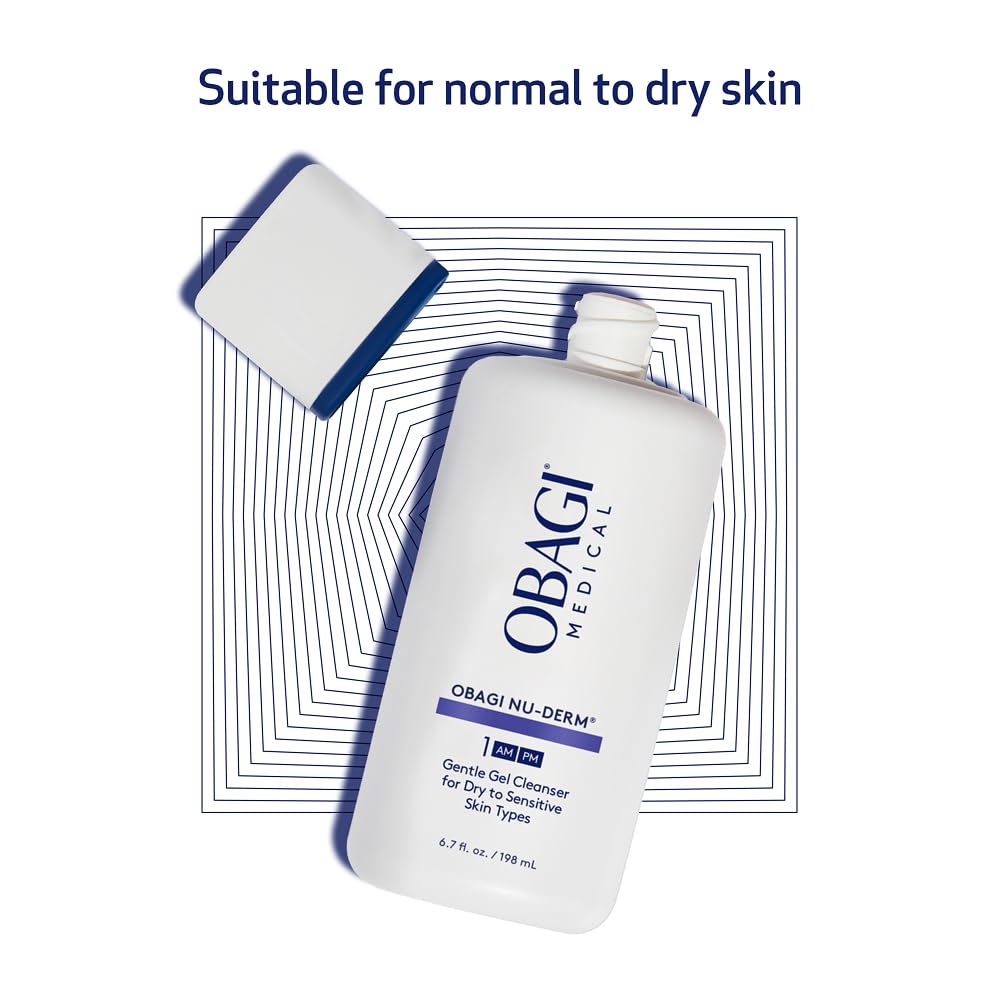 Obagi Nu-Derm Gentle Cleanser displayed on bathroom shelf for everyday skincare routine