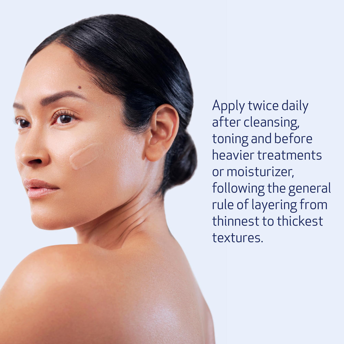 Obagi Medical hand applying serum to cheek demonstrating smooth application