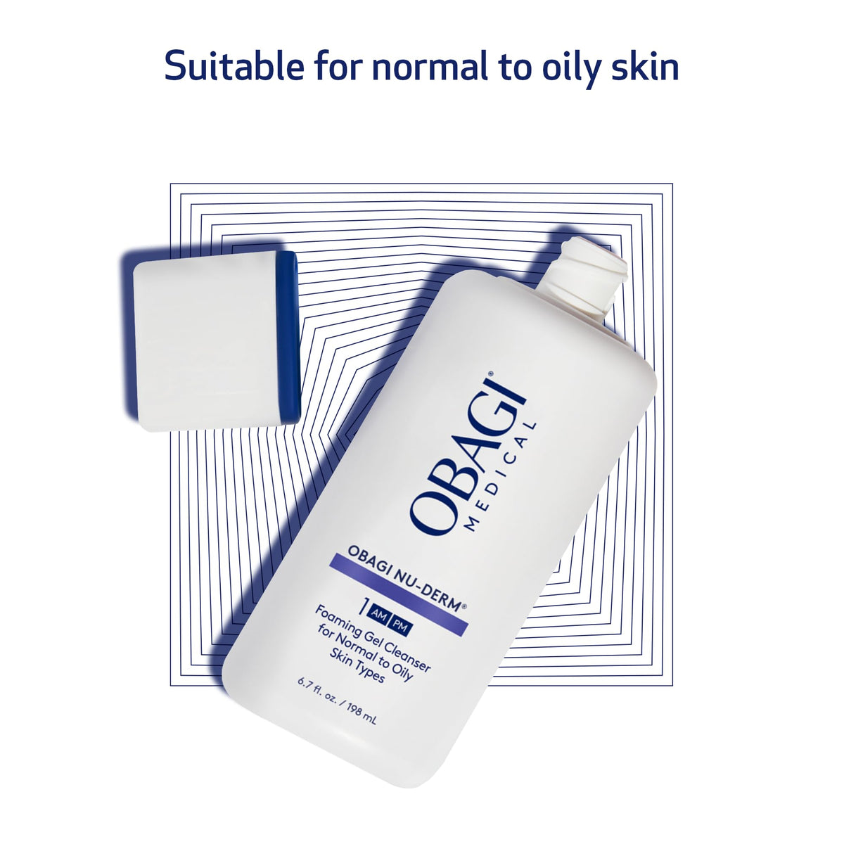 Obagi Medical hand holding foam illustrating effective makeup and oil removal