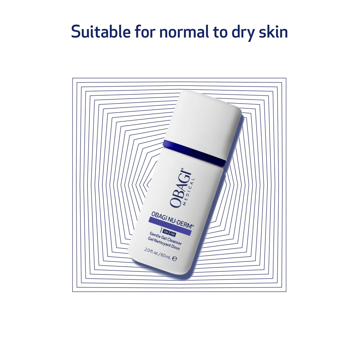 Obagi Medical Nu‑Derm gentle cleanser held in hand for size and portability