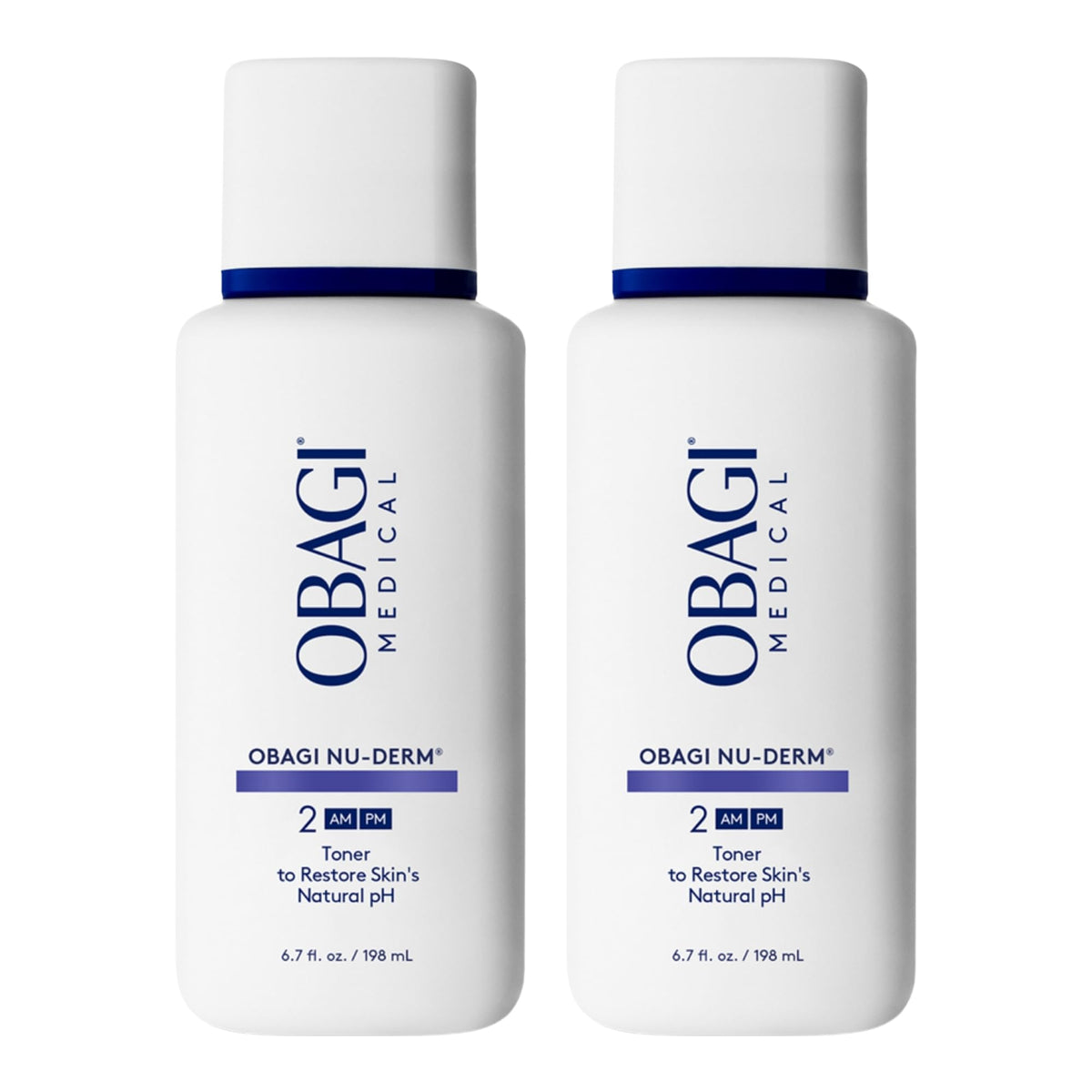 Obagi Medical front packaging showing clear bottle and calming label benefit