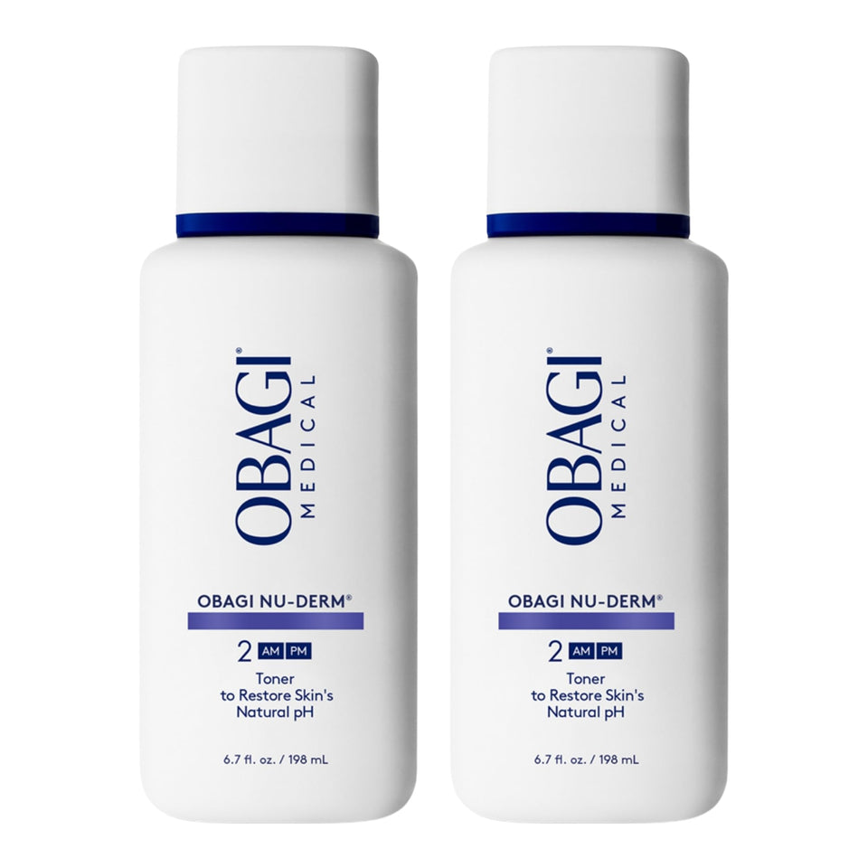Obagi Medical front packaging showing clear bottle and calming label benefit