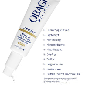 Obagi Medical tube dispensing sunscreen demonstrating easy application and control