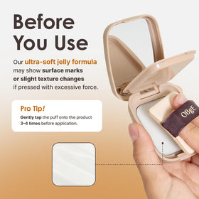 OBgE product being tapped onto skin to illustrate mess-free application