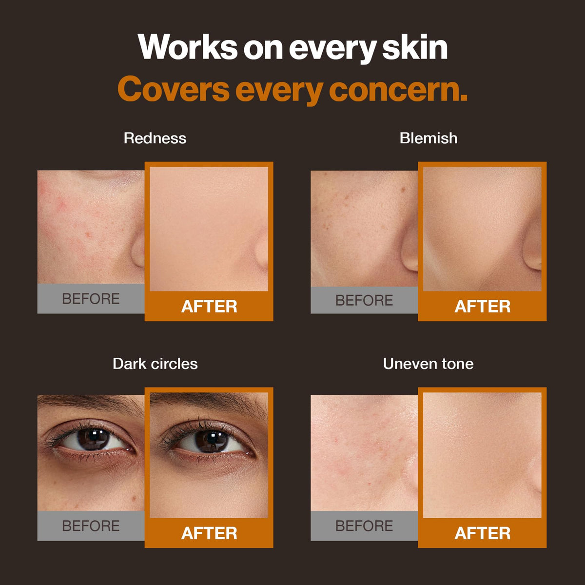 OBgE before and after spot conceal showing texture smoothing and even tone