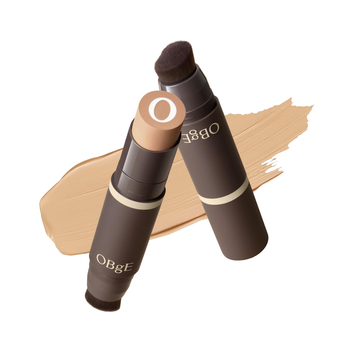 OBgE front packaging of foundation stick showing shade and compact benefit