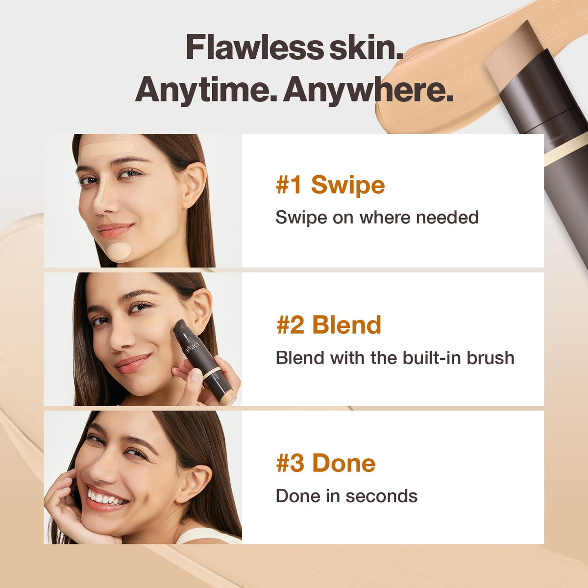OBgE lifestyle image of woman applying stick outdoors for quick touchup benefit
