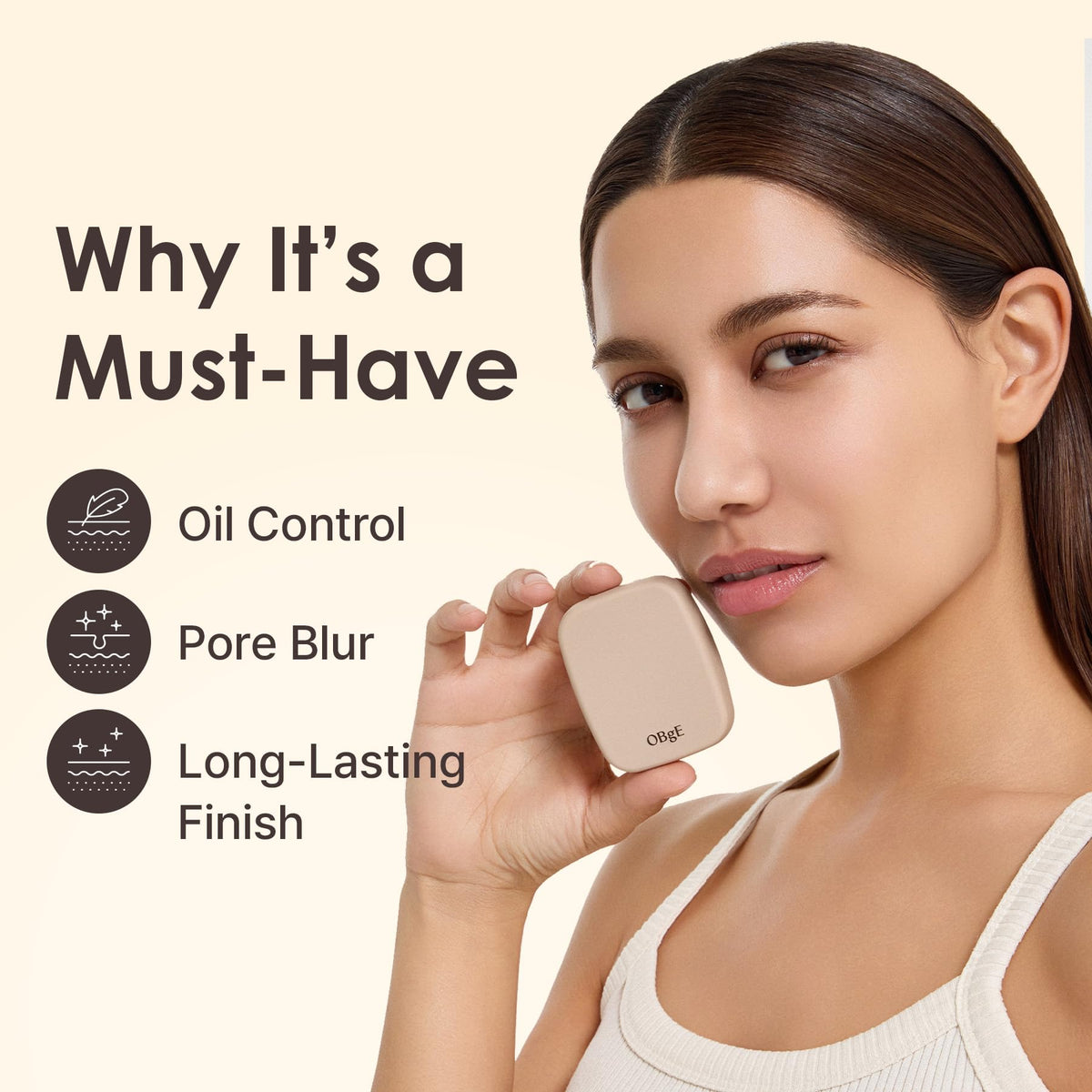 OBgE powder layered over makeup with no fallout for clean finish