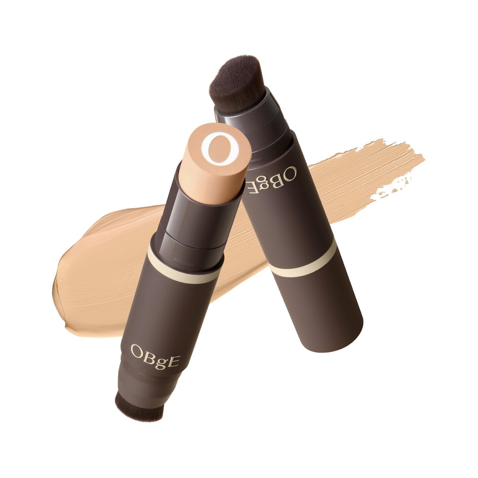 OBgE front packaging showing compact stick and shade 23 Beige benefits quick coverage
