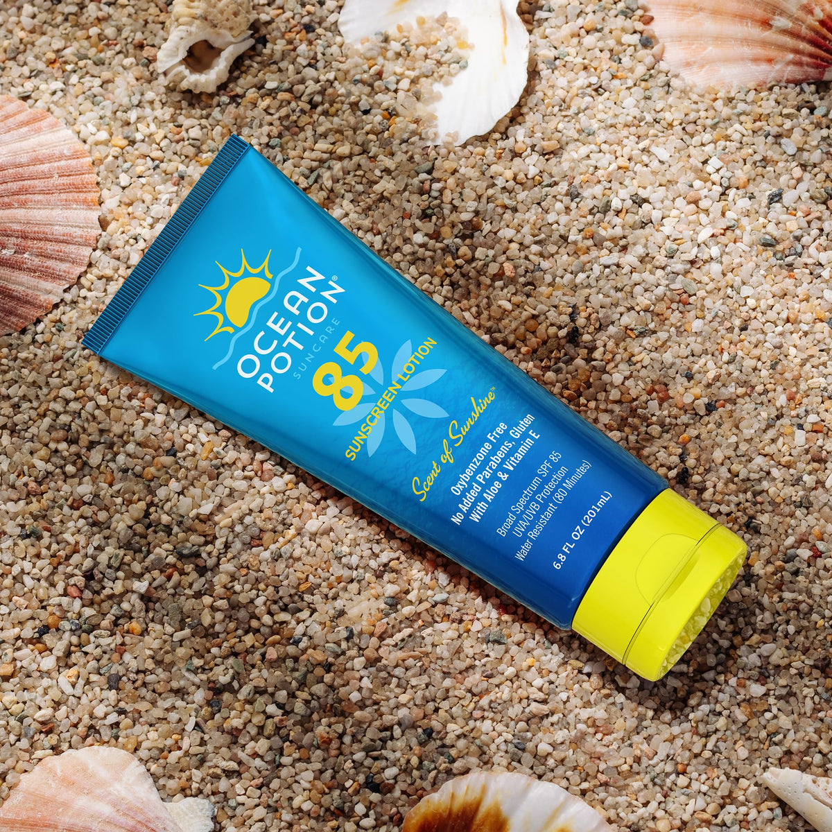 Ocean Potion lotion droplet on water showing 80-minute water-resistant performance