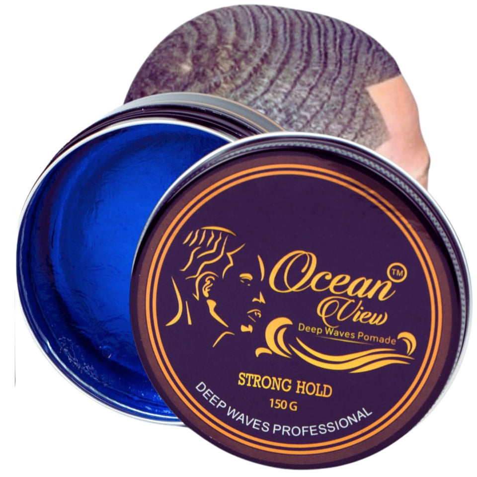 Ocean View Deep Waves Pomade front tin showing branded packaging and compact size benefit