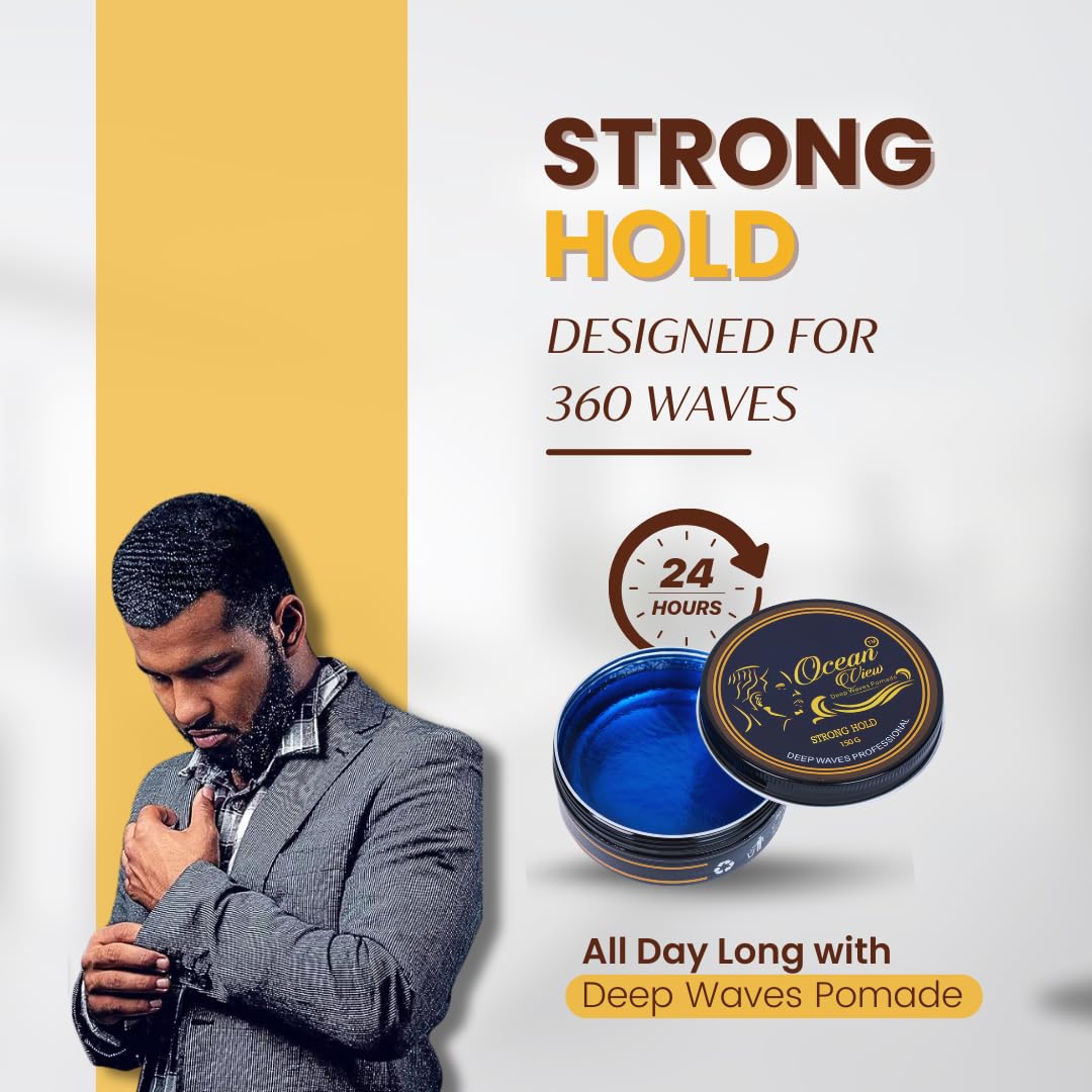 Ocean View Deep Waves Pomade in a barbershop scene conveying professional scent and finish