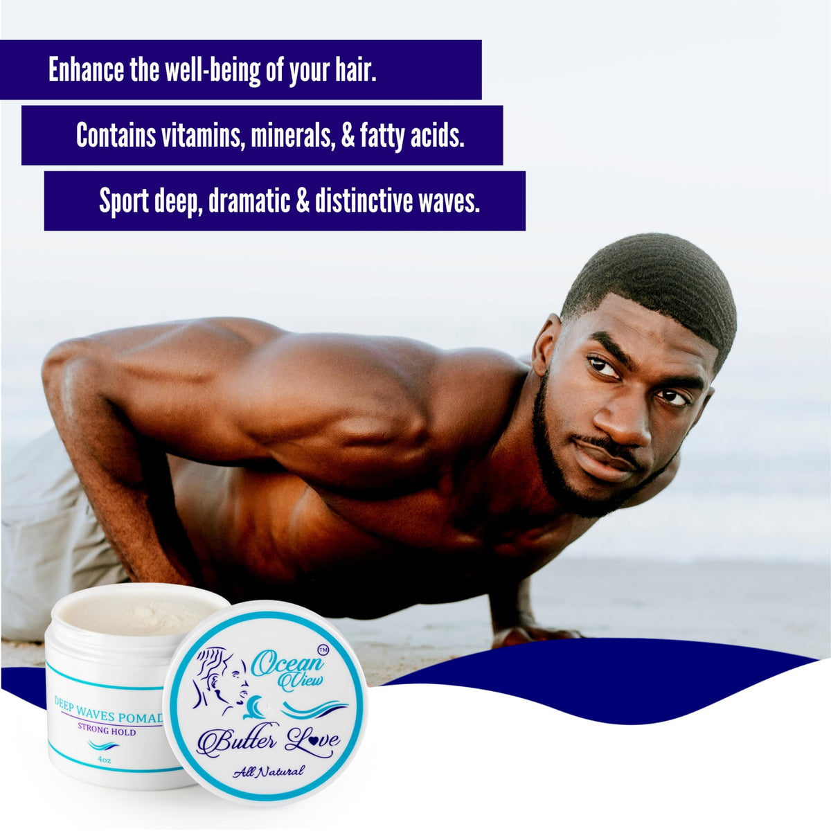 Ocean View label close-up highlighting natural ingredients like shea and beeswax benefits