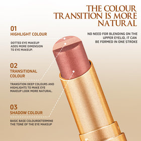 O'CHEAL on-eye application illustrating blended color and long-wear effect
