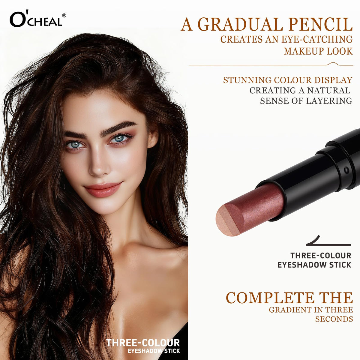 O'CHEAL close-up of triple-color gradient tip demonstrating easy one-stroke blending
