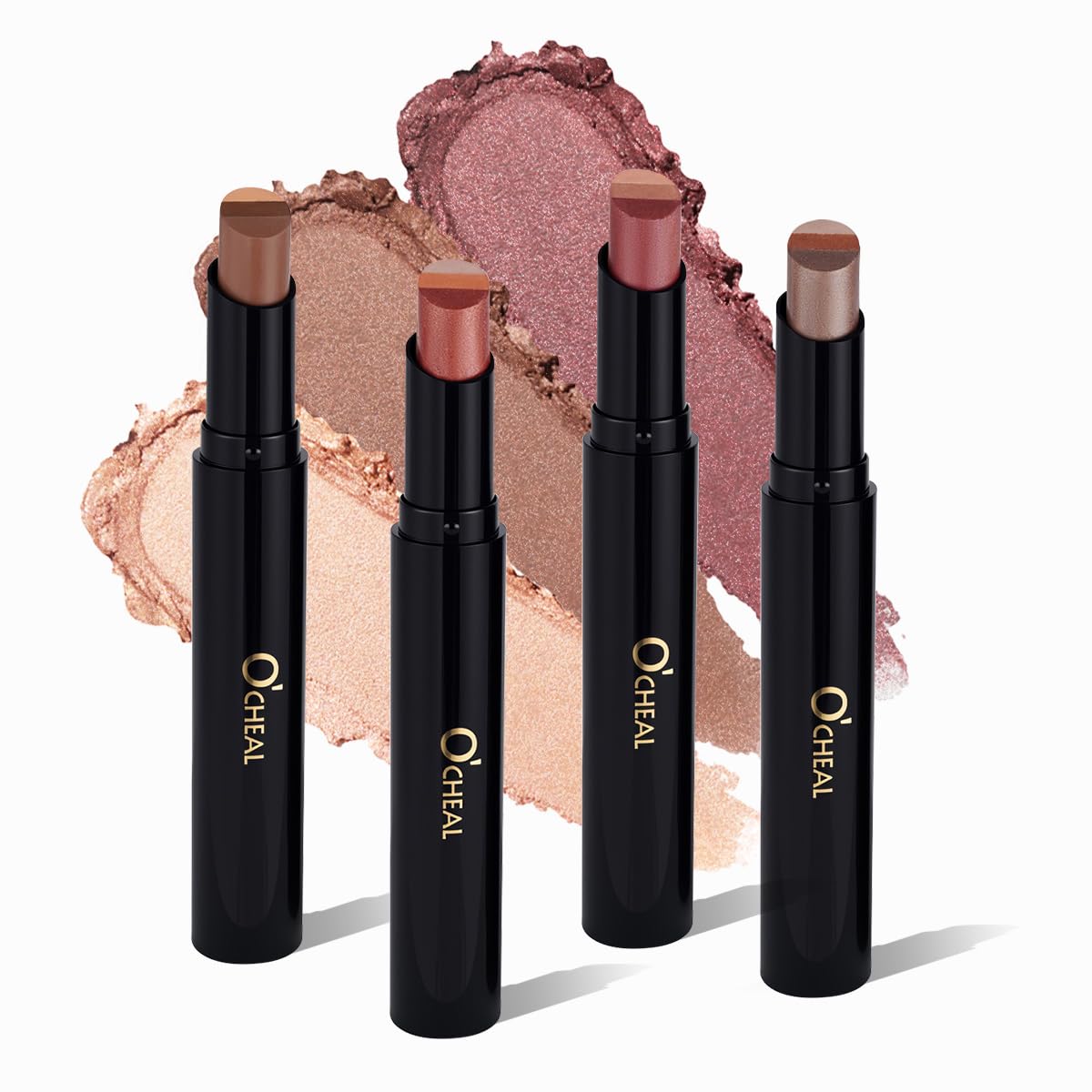 O'CHEAL front packaging with four gradient eyeshadow sticks showing product variety and portability