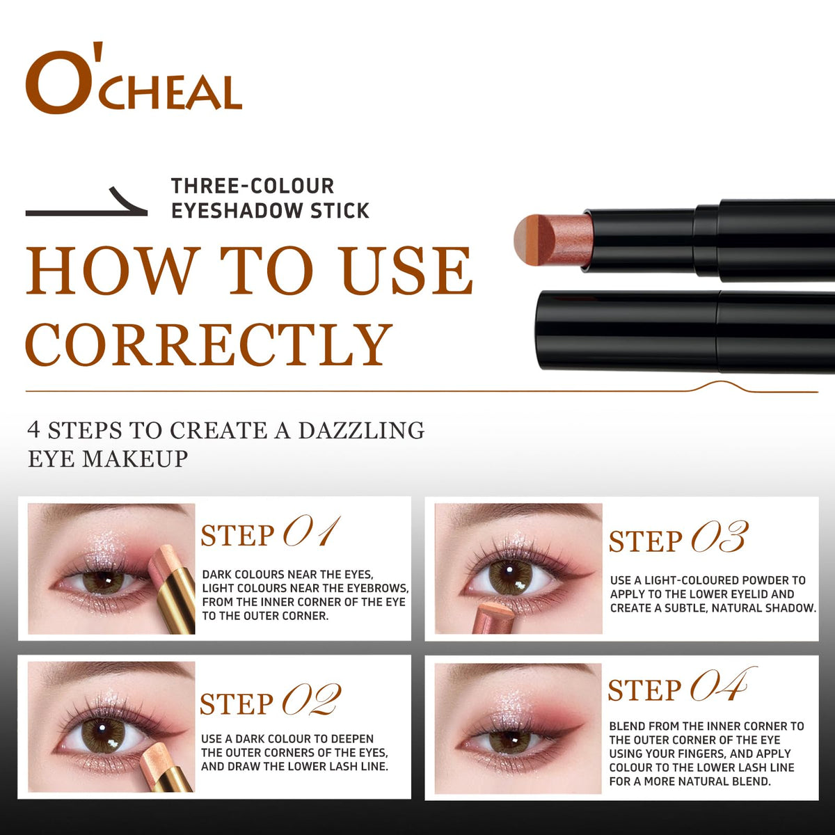 O'CHEAL in-use daytime makeup lifestyle image showing quick application and long-lasting wear