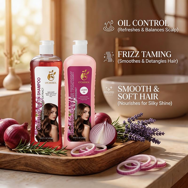 O'CHEROL set styled on bathroom shelf suggesting an everyday care routine