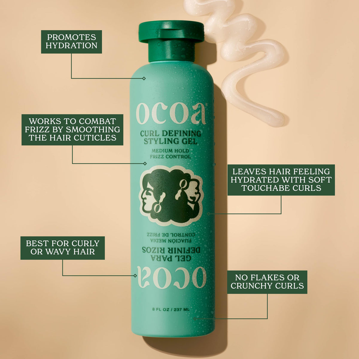 OCOA close-up gel texture illustrating smooth, non-crunchy hold