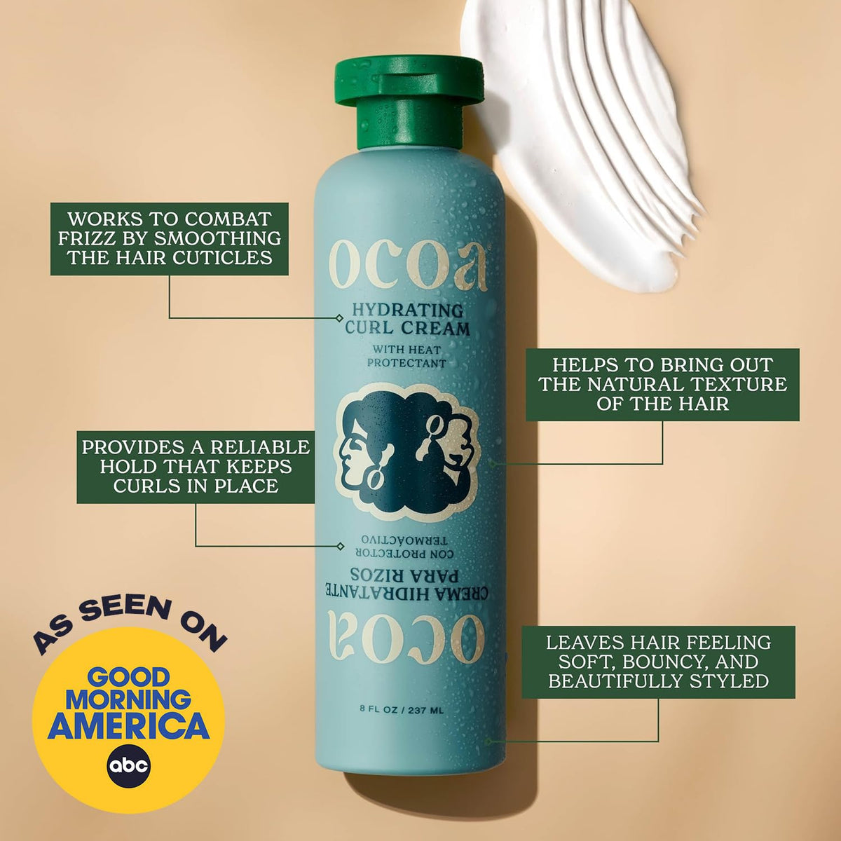 OCOA cream texture closeup highlighting hydration and lightweight feel