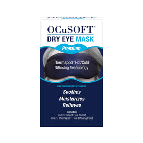 OCuSOFT mask front view showing packaging and immediate comfort benefits
