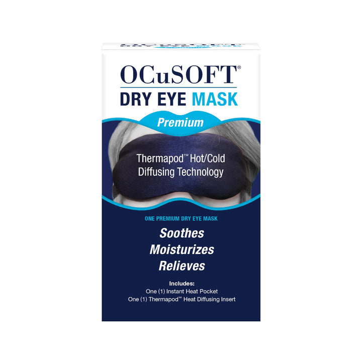 OCuSOFT mask front view showing packaging and immediate comfort benefits