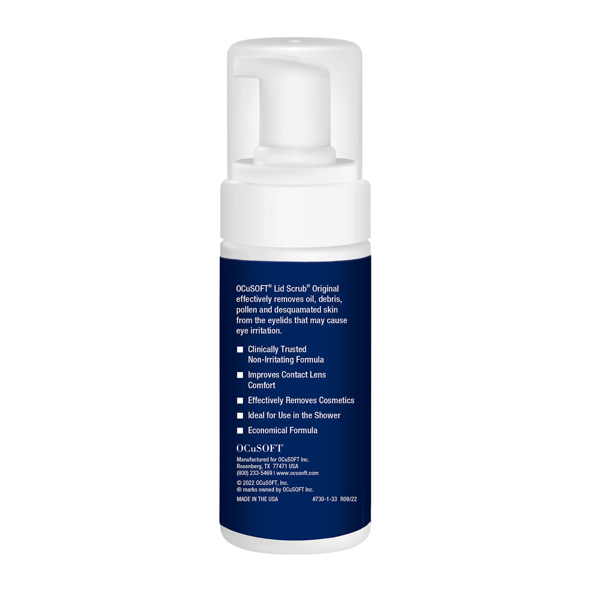 OCuSOFT foam texture close-up illustrating gentle pre-lathered foam for quick cleansing