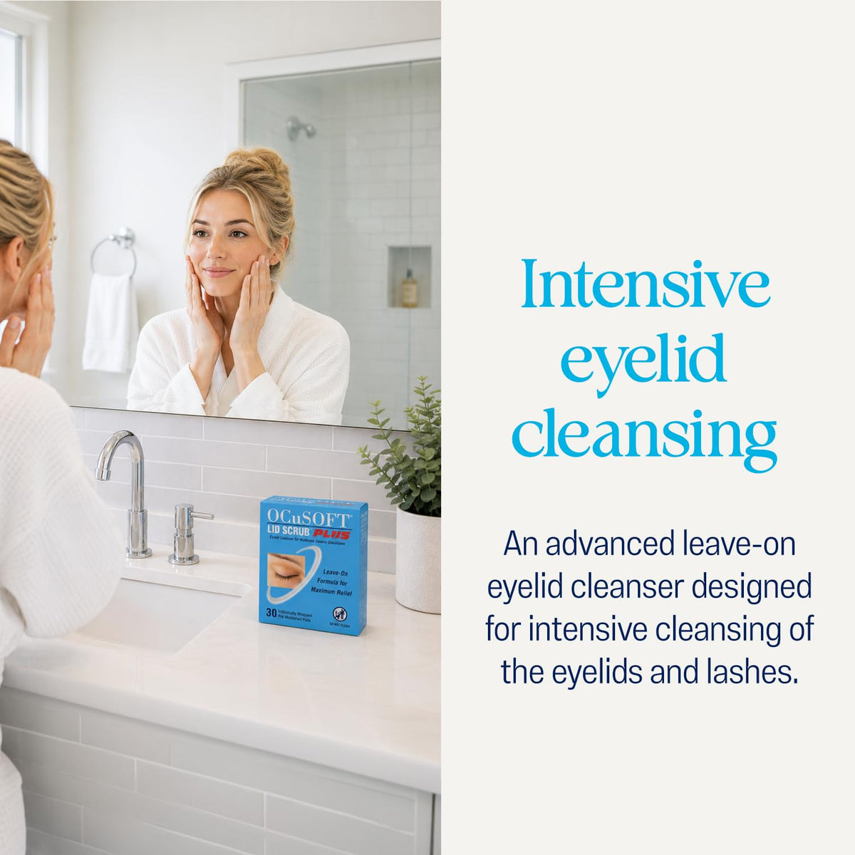 OCuSOFT pad texture detail showing saturated cleansing surface for gentle debris removal