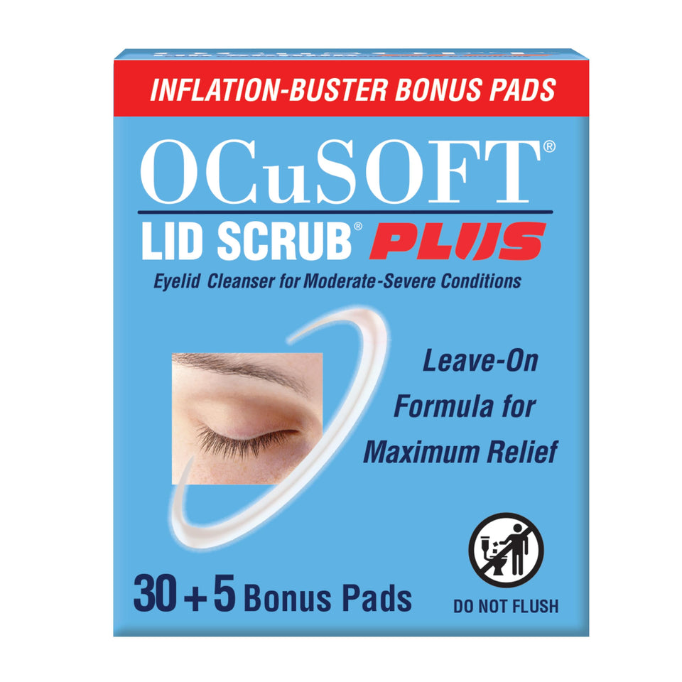 OCuSOFT front packaging showing 35 count and 5 bonus pads, clear product information