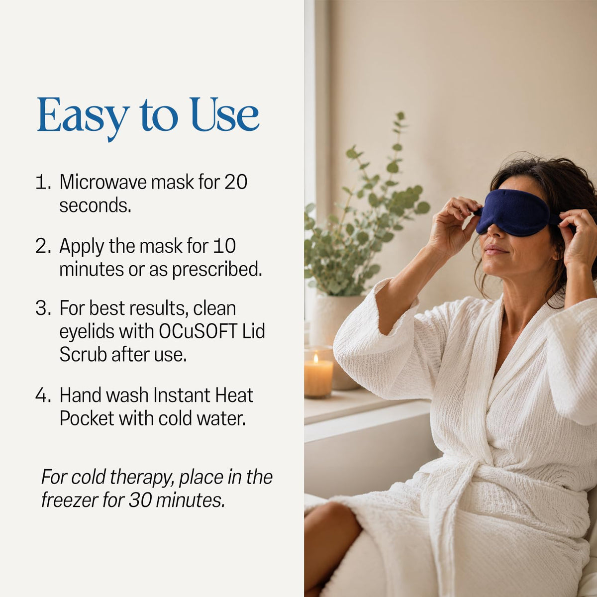 OCuSOFT mask in use on a person reclining for soothing moist-heat relief