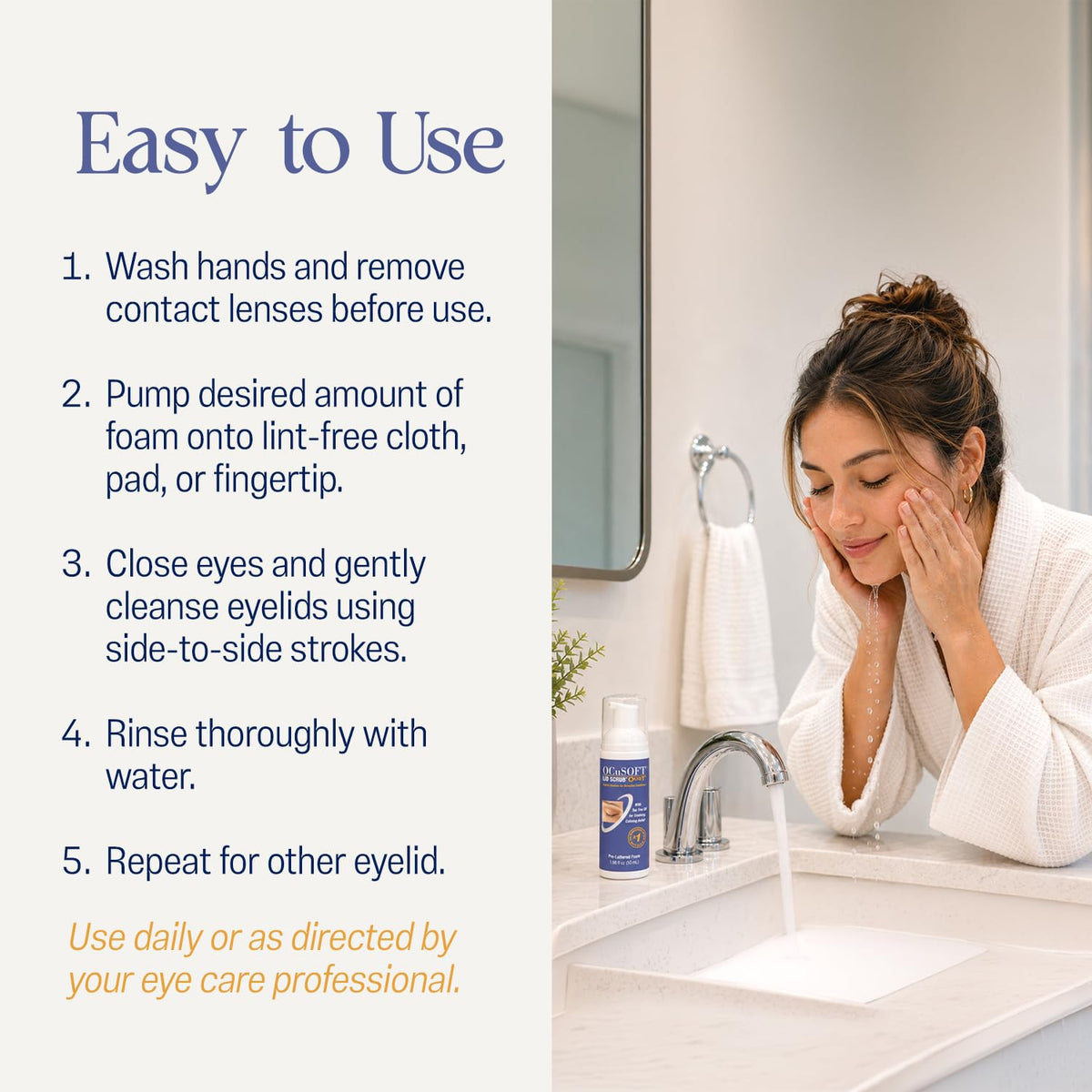OCuSOFT foam on a cotton pad ready to wipe lashes and remove debris effectively