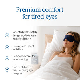 OCuSOFT mask next to hand to show compact size and travel convenience