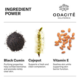 Odacité BL+C label close-up listing key ingredients and clean promise
