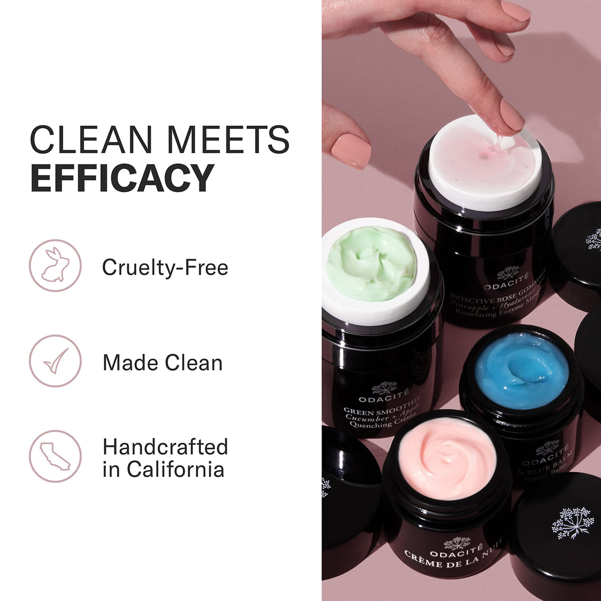 Odacité BL+C on bathroom shelf suggesting daily clean skincare routine