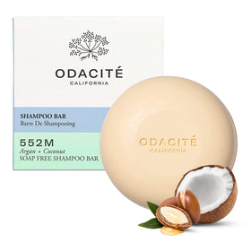 ODACITE shampoo bar on bathroom shelf in lifestyle scene promoting zero-waste routine