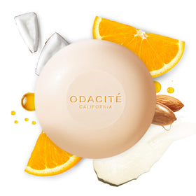 ODACITE shampoo bar front packaging showing label and compact size, sustainable benefit