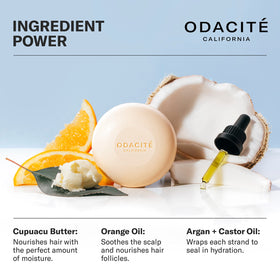 ODACITE shampoo bar foamy lather on wet hair demonstrating effective cleansing