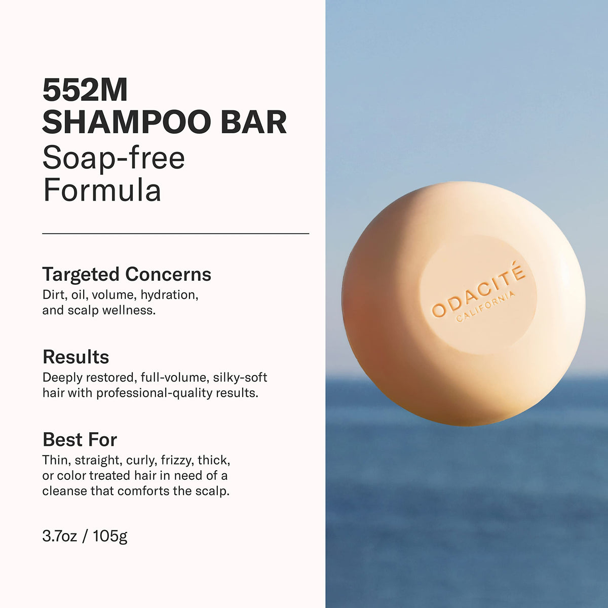 ODACITE shampoo bar close-up texture revealing smooth surface and moisturizing oils