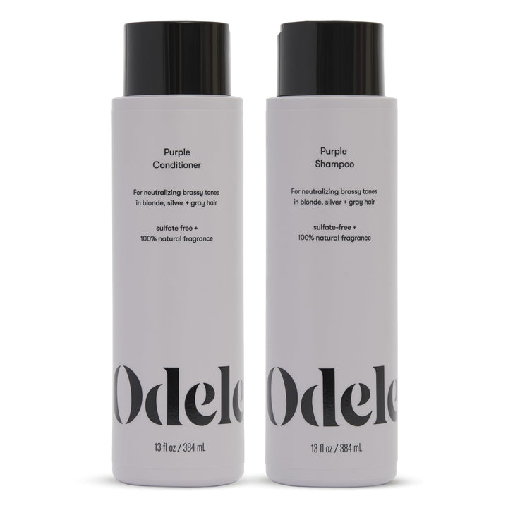 Odele front packaging showing shampoo and conditioner, promotes tone correction