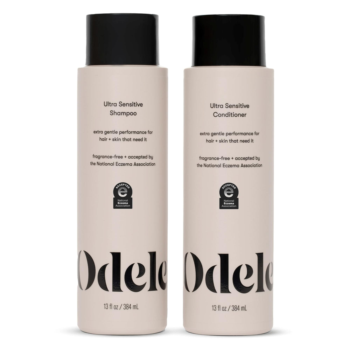 Odele front packaging showing shampoo and conditioner with clear labeling and benefits