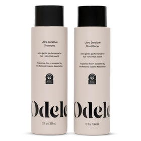 Odele front packaging showing shampoo and conditioner with clear labeling and benefits