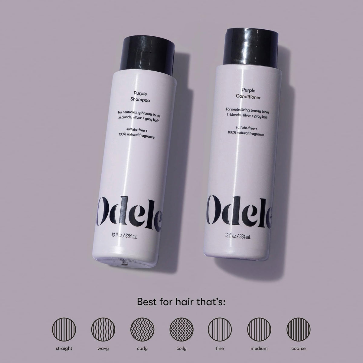 Odele purple shampoo pouring to show pigment and texture, demonstrates toning action