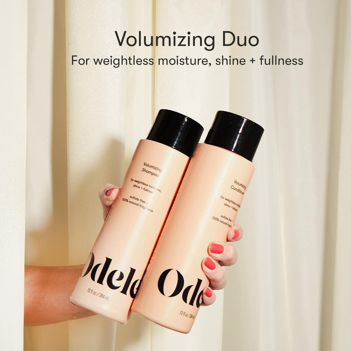 Odele shampoo pump close-up displaying easy dispensing and gentle formula