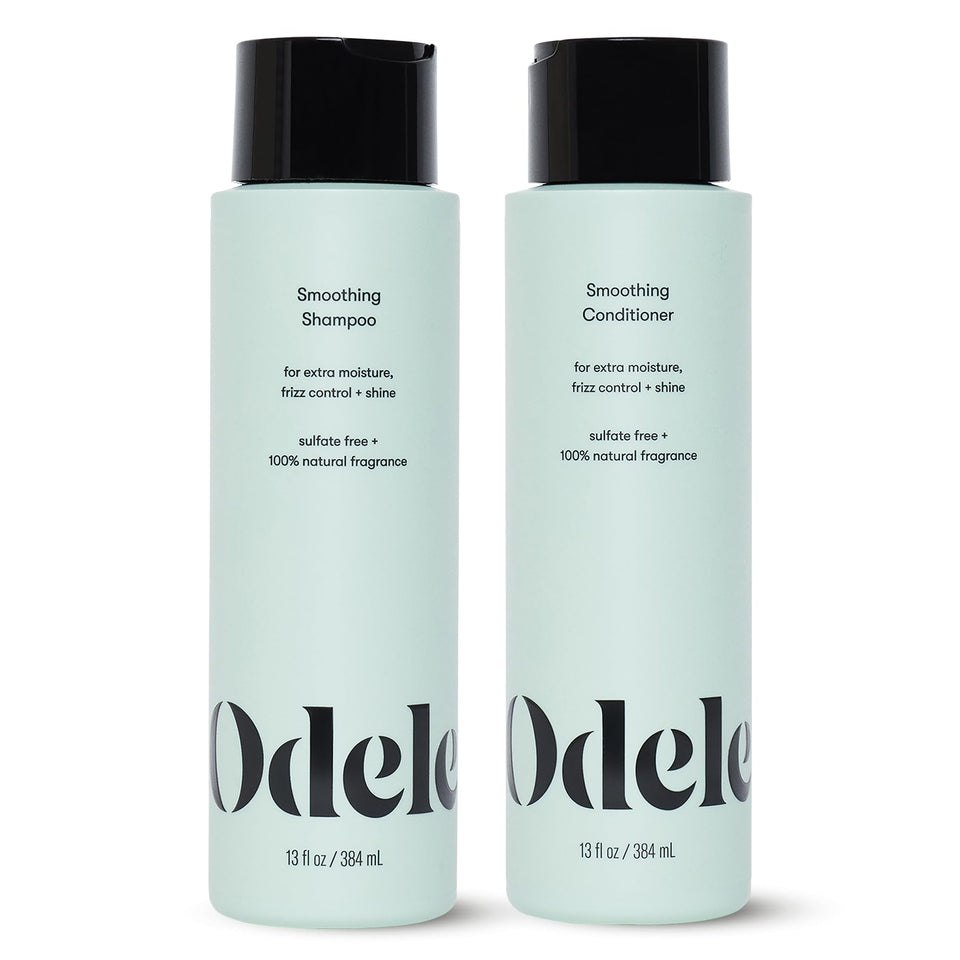 Odele front packaging showing two bottles and benefit of smoothing