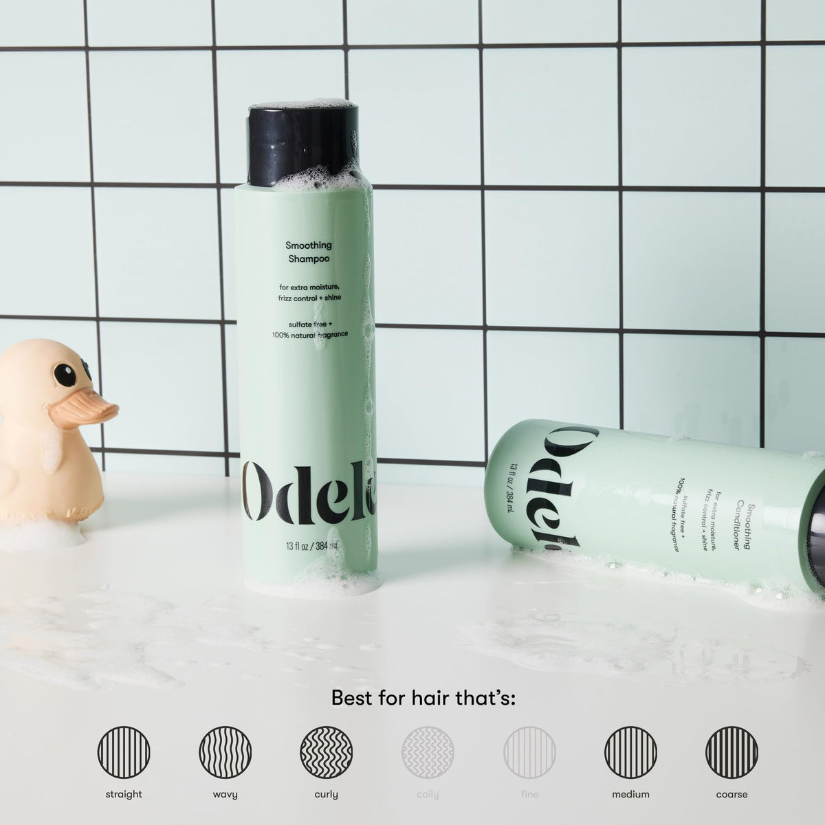 Odele shampoo pouring to show lightweight lather and gentle cleanse benefit