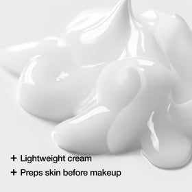 ODELOI application step showing cream applied to cheeks for smoother makeup base