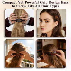 OFIGAS clip holding a half-up hairstyle offering quick polished finish