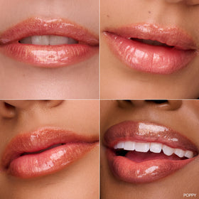 Ogee shade swatch strip showing poppy peachy-pink shimmer true color