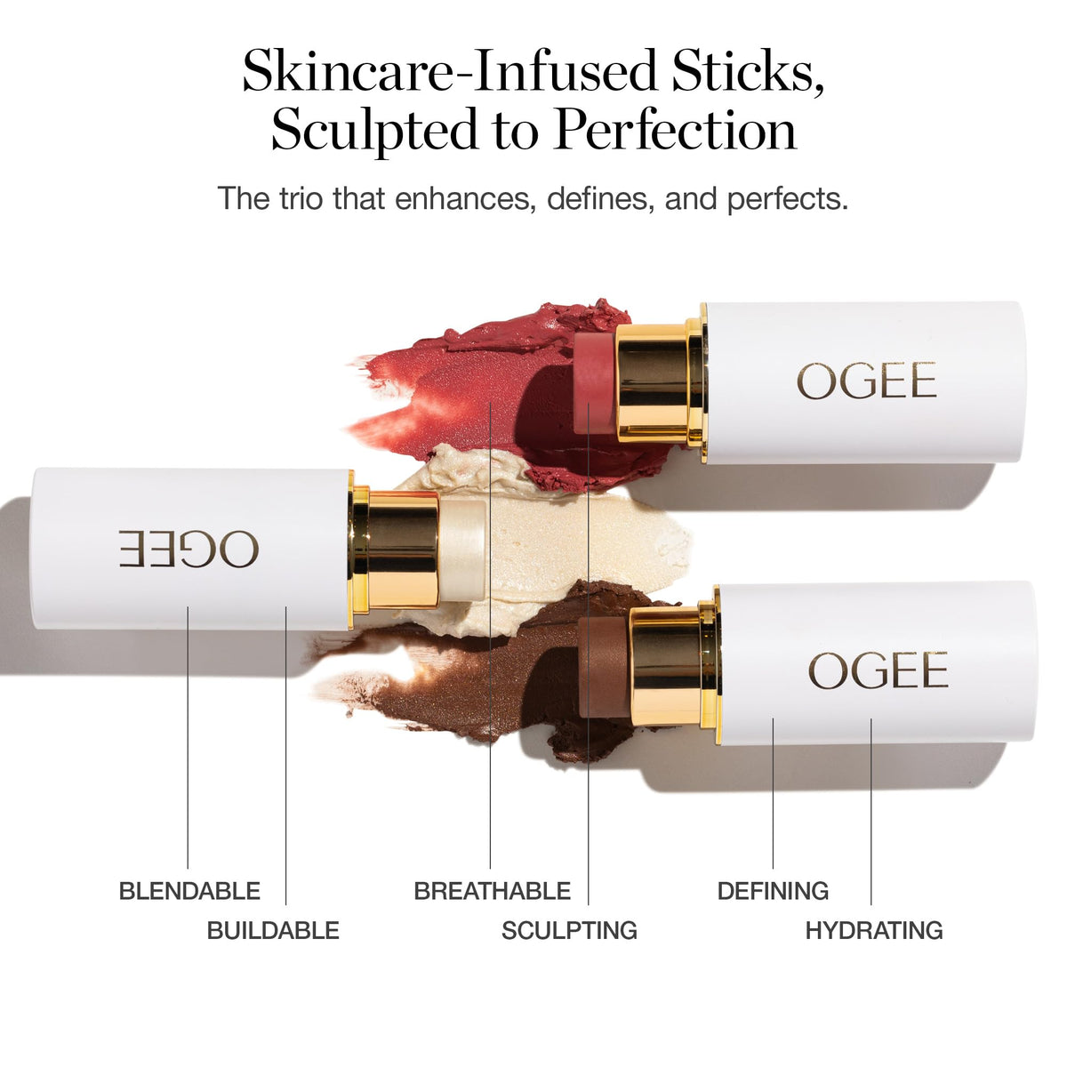 Ogee highlighter stick swatch showing luminous satin sheen